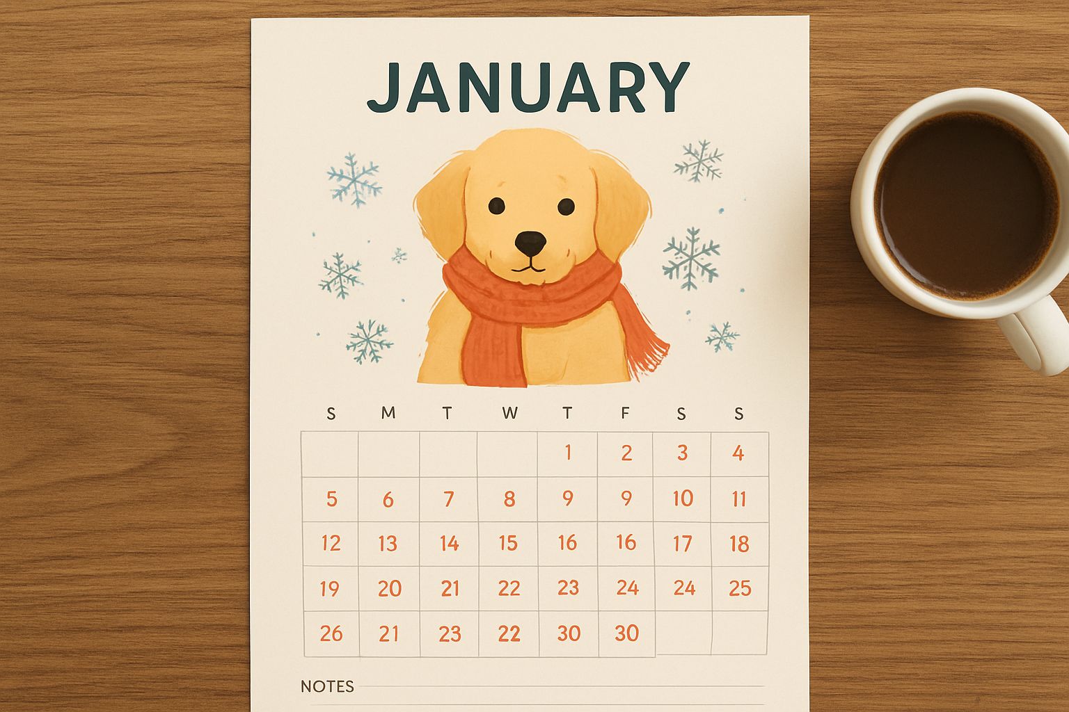 Sample month from the 2027 pet calendar