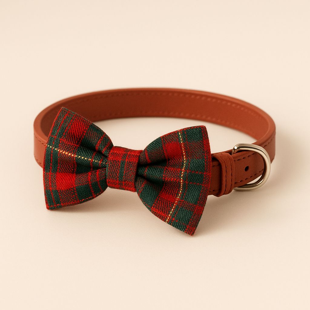 Holiday Plaid Bowtie Collar — Paw & Found pet product